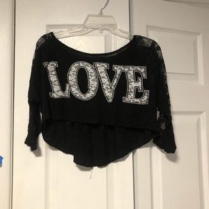 High low black love crop top